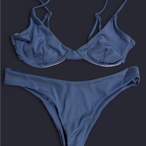 Blue Ribbed Bikini Set